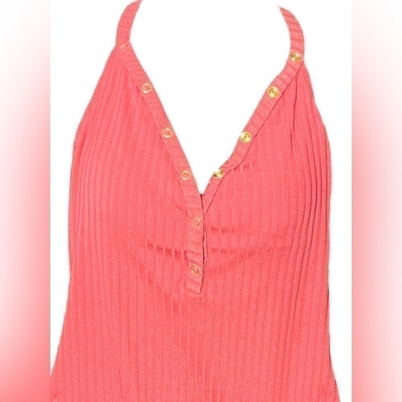 No Boundries Junior Halter One Piece Ribber Swimsuit Low Cut Medium Dark Orange - Picture 3 of 16
